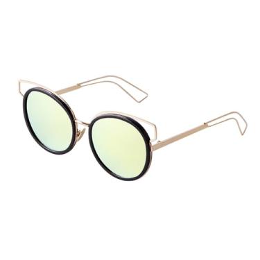 Imagem de Óculos de sol estilo olho de gato, espelhado de metal, feminino, armação de lente redonda, óculos steampunk, óculos de sol masculinos, UV400, C5, tamanho único