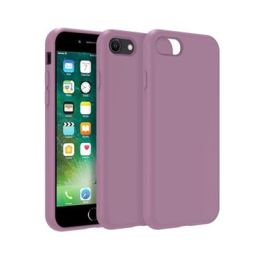 Imagem de EUMADOVE Compatível com iPhone SE Capa 4.7, capa protetora fina líquida rígida de 3 camadas de borracha gel macia à prova de choque com forro de microfibra antiarranhões (groselha preta, iPhone SE)