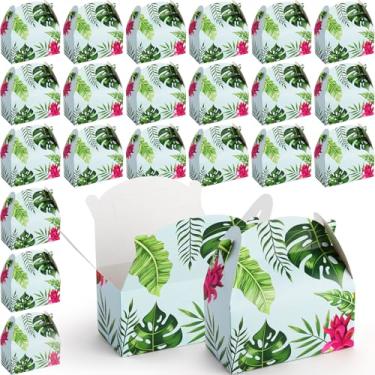 Imagem de FillTouch Conjunto de 60 caixas de presente de festa tropical Luau com tema havaiano, folhas de palmeira, hibisco, doces, presentes Aloha Luau, artigos de festa para aniversário, design floral, 15 x