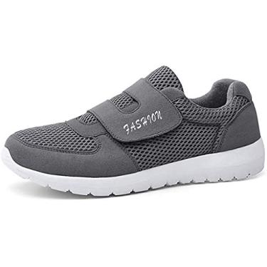 Imagem de LEADER SHOW Tênis masculino casual confortável para caminhada ultraleve antiderrapante com gancho e laço, Cinza, 41