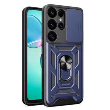 Imagem de LTLMYDAM Capa com anel antiqueda para Samsung Galaxy S25 Ultra/S25 Plus/S25, capa de lente deslizante resistente, suporte militar com sucção magnética de veículos, azul, S25 Plus