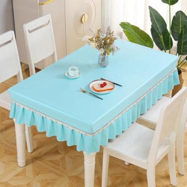 Imagem de JONKMY Toalha de mesa retangular retangular à prova d'água e à prova de óleo, toalha de mesa lavável em tecido para mesa de café de jantar, toalha de mesa, toalha de mesa de estudante, azul, 70 x 120