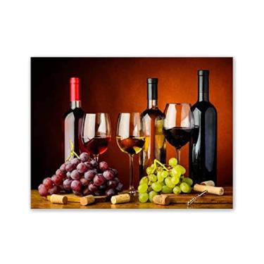 Imagem de JZSDGB Decoração de parede de fotos de cozinha, natureza morta vinho com uvas arte de parede arte de parede comida fotos pintura em tela impressões arte de comida para sala de jantar decoração de