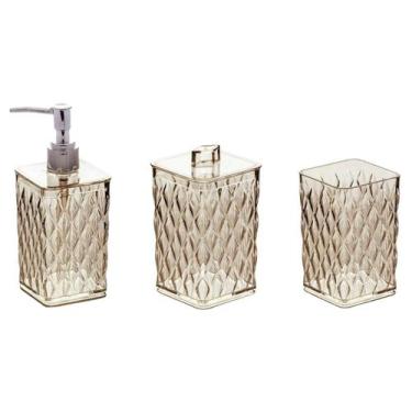 Imagem de Kit Porta Escova Dentes Sabonete Líquido Cotonete Banheiro Cor Ambar -