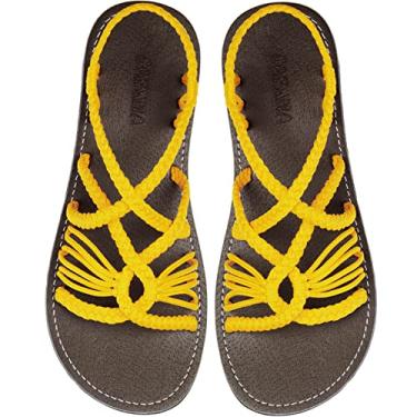 Imagem de Capana Sandálias rasteiras femininas de tecido - Trançado com tiras, sandálias de praia para mulheres verão elegante, sandálias boêmia de corda, sapatos femininos casuais de primavera, sapatilhas Boho