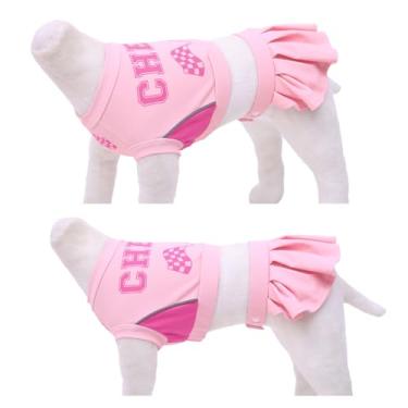 Imagem de CuteBone Fantasia de líder de torcida de animal de estimação olímpico duas peças roupas rosa - roupa esportiva para cães e gatos - confortável, elegante, fácil de usar - ótimo para dias de jogos,