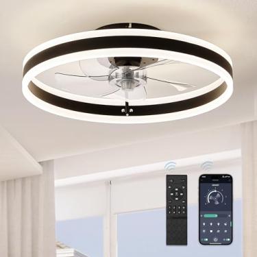 Imagem de LEDIARY Ventiladores de teto de perfil baixo com luzes, ventilador de teto moderno de montagem embutida e controle remoto, ventiladores de teto de LED de 50 cm, regulável em 3 cores e 6 velocidades -