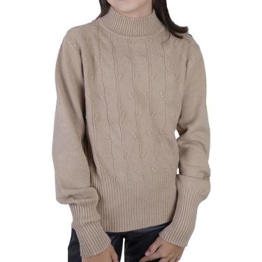 Imagem de Blusa Infantil Menina Pixe Love Tricot Bege Kaqui - 810031-Feminino