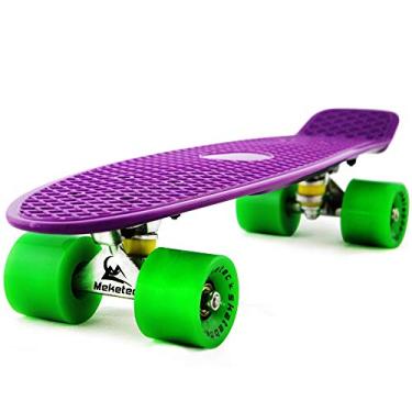 Imagem de Skates completos 56 cm mini cruzador skateboard retrô para crianças, meninos, jovens e iniciantes (roxo verde)