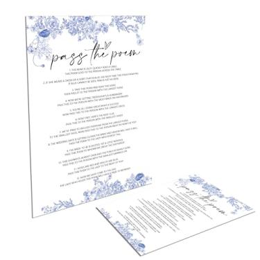 Imagem de Jogo de chá de panela Pass The Poem, cartões de chá de panela florais azuis, cartões de jogo de festa de casamento para convidados, algo azul antes de eu fazer decorações, ideias de chá de panela -