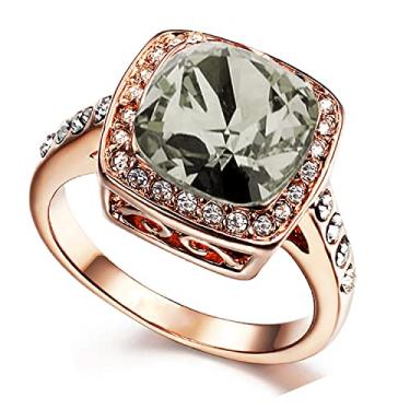 Imagem de Acefeel Anéis femininos de topázio de zircônia cúbica brilhante amarelo banhado a ouro rosa 18K, Pedra Liga de cobre Pedra, Cristal