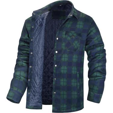 Imagem de Camisa xadrez de espessura camisas de lenhas masculinas de manga longa de manga longa casual camisa de flaid camisetas de flanela de flanela com bolsos, azul marinho, s