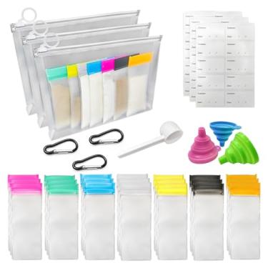 Imagem de Conjunto de recipientes de viagem em pó de proteína, recipiente reutilizável de suplemento em pó, 21 unidades de sacos de proteína em pó reutilizáveis e 3 sacos grandes com zíper para treino, fitness,