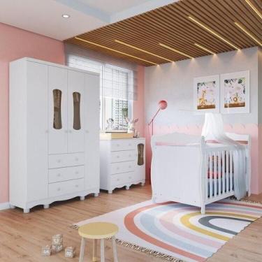 Imagem de Quarto de Bebê com Guarda-roupas 4 Portas Cômoda com Janelas e Berço 1