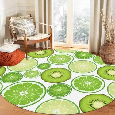 Imagem de FUYEUN Tapete redondo de kiwi verde para quarto, dormitório, sala de estar, groselha chinesa, tapete de chão, capacho, 180 x 180 cm