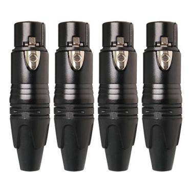 Imagem de Kit 4 Plugs Conectores xlr Canon Fêmea 3 Pinos Metal Para Microfone e dmx Preto LU-71225BK da Luminos