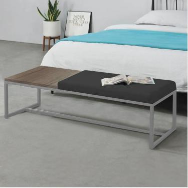 Imagem de Calçadeira Recamier Londres 140cm Industrial Cinza Suede Preto Tampo Quadrado mdf Carvalho - Ahz Móveis