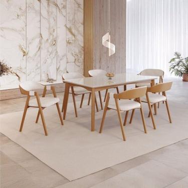 Imagem de Conjunto Sala de Jantar com Tampo de Vidro Monalisa 6 Cadeiras Gaia Espresso Móveis Mel/Off White/ Nude