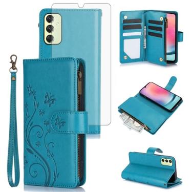 Imagem de Asuwish Capa de celular para Samsung Galaxy A24 4G/5G carteira celular com protetor de tela de vidro temperado alça de pulso flor flip zíper porta-cartão slot suporte A 24 24A LTE mulheres meninas