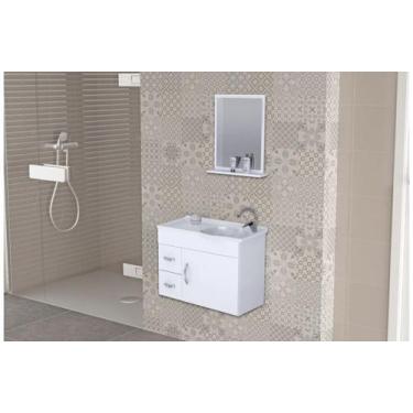 Imagem de Gabinete de Banheiro 55,5cm 2 Gavetas e Espelho Siena Branco - A J ROR