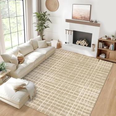 Imagem de COZYLOOM Tapetes laváveis para sala de estar 22 x 30 cm, grande, antiderrapante, moderno, abstrato, tapete de listras geométricas, tapete de impressão dobrável resistente a manchas para quarto de