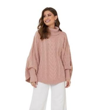 Imagem de Poncho Capa Pelerine Xale Feminino de Tricot Grosso Elegante Inverno TR8640 Cor:;Tamanho:M-Feminino