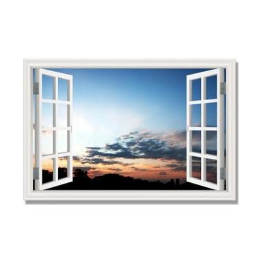 Imagem de PY3H69 Arte de parede em tela de janela aberta, impressão natural em tela. Lindo cenário de céu 48 cm, decoração de parede de paisagem de janela, decoração de casa moderna. 70 x 105 cm - 27,6 x 41,4