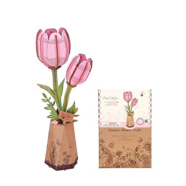 Imagem de Wowood 3D Flower Wooden Puzzles for Adults-Pink Tulip, DIY Wooden Flowers Model Kit Building Set Crafts for Adults to Build, Botanical Collection/Ideal Creative Gift Ideas/Housewarming (72PCS)