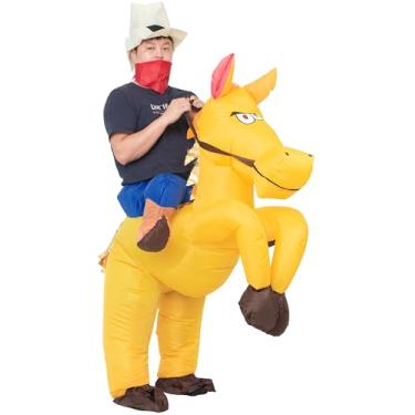Imagem de JYZCOS Fantasia inflável de cowboy para adultos, cavaleiro ocidental, vestido chique para homens e mulheres, traje de festa de Halloween, Ouro adulto, Tamanho Único