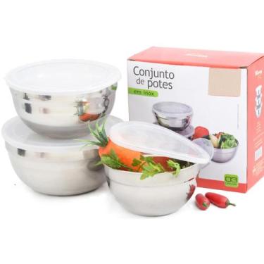 Imagem de Jogo 3 Potes Herméticos Aço Inox  Bowls, Tigelas e Porta Mantimentos R
