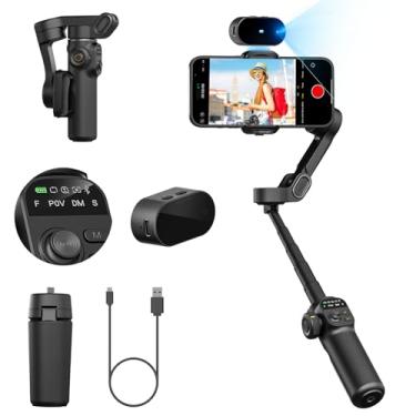 Imagem de AOCHUAN Estabilizador gimbal para smartphone, sem rastreamento de aplicativos, haste de extensão de 20 cm, estabilizador de rastreamento de rosto e objeto para iPhone e Android, Gimbal OLED de 3 eixos