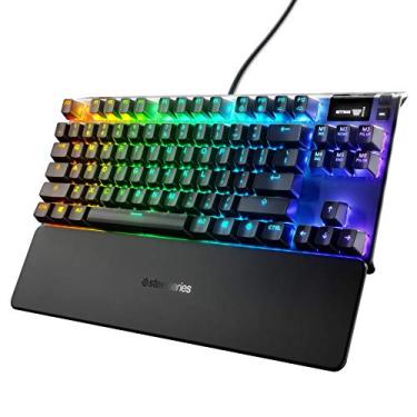 Imagem de SteelSeries Teclado mecânico compacto para jogos Apex 7 TKL – OLED Smart Display – Passthrough USB e controles de mídia – tátil e clicky – RGB retroiluminado (interruptor azul), Modelo: 64758,