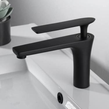 Imagem de Torneira De Banheiro Torneira De Banheiro De Latão Dourado Escovado Misturador De Água Fria E Quente Torneira De Pia Montada No Convés Torneira Preta/cromada, Black Short