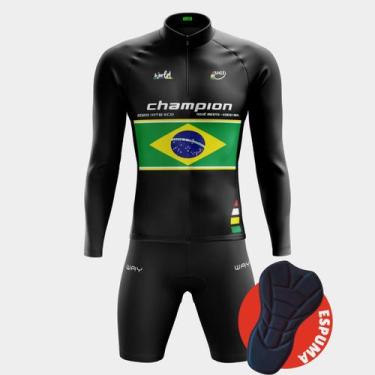 Imagem de Conjunto de Ciclismo Masculino Bermuda Forro Espuma Bolsos Laterais e 