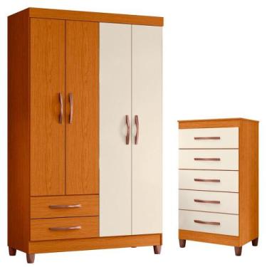 Imagem de Quarto Solteiro Completo Guarda Roupa Âmbar 4 portas Cômoda Esmeralda 