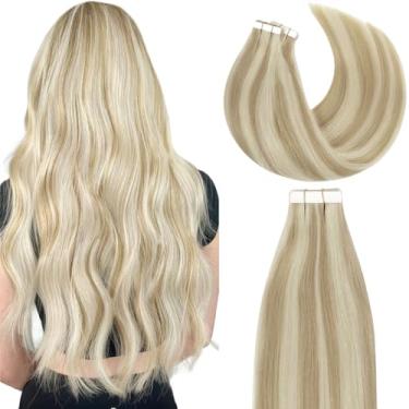 Imagem de Lacer Fita Para Extensões De Cabelo Humano Com Mechas Loiras Douradas Claras Colorir, Trama Pele Sintética Sem Costura, 100% Virgem, Dupla Face, 50G, 20 Unidades/Conjunto, 14"