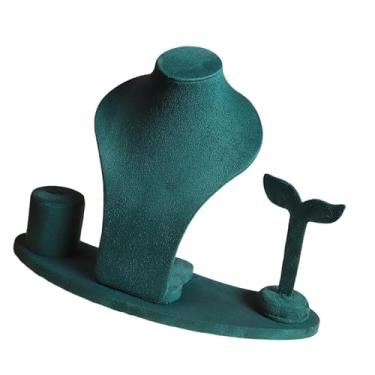 Imagem de simhoa Suporte para manequim de colar, suporte para anéis, para mulheres, com bandeja, para joias, para brincos, para prateleiras, loja, Verde