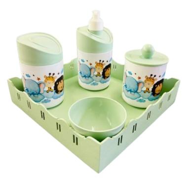 Imagem de Kit Higiene Bebê Safari Hora Do Sono C/bandeja MDF (Quadrada Verde/Verde)