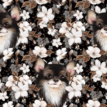 Imagem de ReWallpaper Papel de parede de cachorro fofo removível branco floral descascar e colar papel de parede escuro 44,5 cm x 3 m