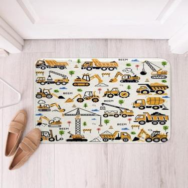 Imagem de Feelyou Tapetes de banheiro de caminhão de construção, crianças, meninos, escavadeira, veículo, trator, carros, tapetes de banho para banheiro, 40 x 61 cm, maquinário, equipamento, decoração amarela