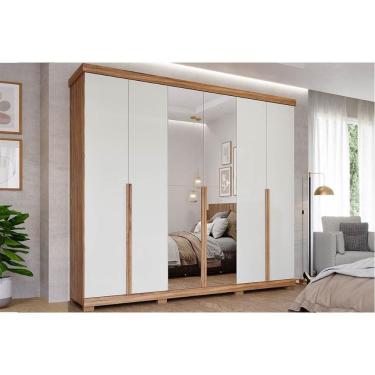 Imagem de Guarda Roupa 6 Portas (2 c/ Espelho) e 6 Gavetas Guarapari Cinamomo/Off White - Panan