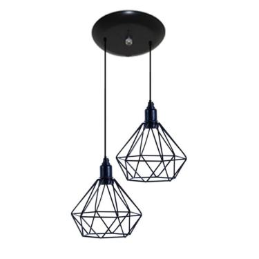 Imagem de Luminária Teto Pendente Aramado Diamante Preto 02 Un