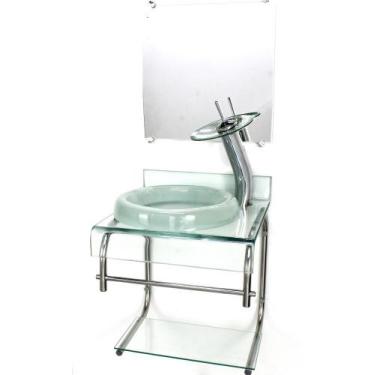 Imagem de Gabinete de vidro 40cm para banheiro curvado duplo inox cuba chapéu co