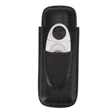 Imagem de Caixa de Charuto de Couro Preto, Caixa de Charutos de 2 Dedos Portátil Caixa de Cigarro Com Cortador de Charutos, Movimentadores de Viagem para Charutos