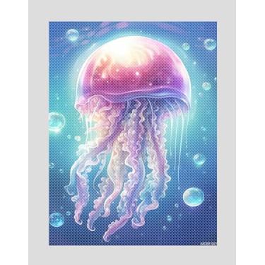 Imagem de MOER SKY Kits de pintura de diamante para adultos medusas no oceano, pintura de diamantes, faça você mesmo, kits de arte de diamante de círculo completo, artesanato DIY para decoração de casa 30 x 40