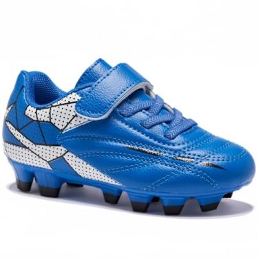 Imagem de LIGVIV Chuteiras de futebol para crianças, sapatos de futebol sem cadarço, terreno firme ao ar livre, crianças pequenas e grandes, Azul, 22