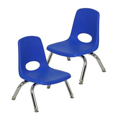 Imagem de Cadeira escolar empilhável de 20 cm, assento de estudante empilhável com pernas de aço cromado e deslizadores giratórios; para creche, pré-escola e escola em casa - azul (pacote com 2), 15408-BL