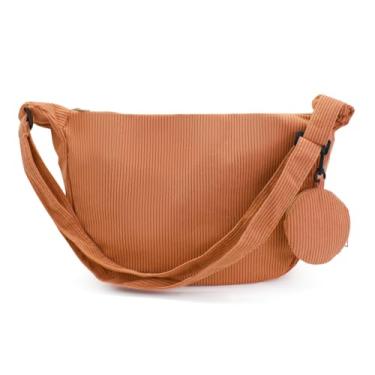 Imagem de Bolsa transversal feminina, bolsa de ombro de lona de grande capacidade com 1 bolsa pequena, bolsa transversal moderna para uso diário em viagens, Marrom