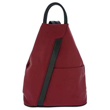 Imagem de Fioretta Mochila feminina italiana com alça superior de couro genuíno, Vermelho e preto