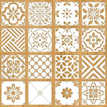 Imagem de 16 estênceis de azulejo espanhol, 20 x 20 cm, reutilizáveis, para pintura em pisos, azulejos, pátio de concreto, varanda, móveis, banheiro, renovação de casa, decoração de parede e artesanato DIY